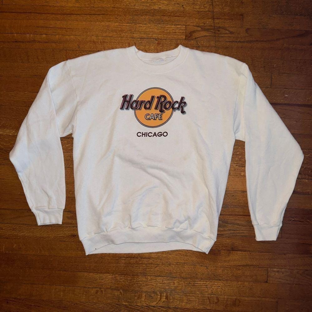 Hard Rock Cafe Chicago Sweatshirt Pullover Crew Neck Graphic Print size Large